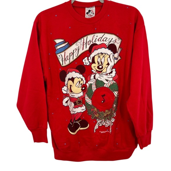 Disney Tops - Disney Mickey Minnie Mouse Happy Holidays Christmas Sweatshirt Adult Medium Red